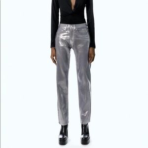 WAXED STRAIGHT-LEG TRF JEANS Zara silver